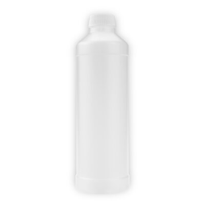 Rundflasche aus HD-PE, natur, weißer Deckel (500 ml, unbefüllt)