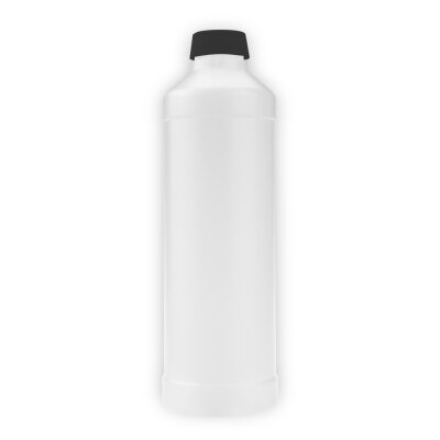Rundflasche aus HD-PE, natur, schwarzer Deckel (500 ml, unbefüllt)