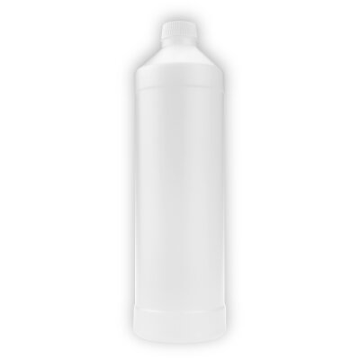 Rundflasche aus HD-PE, natur, weißer Deckel (1 Liter, unbefüllt)