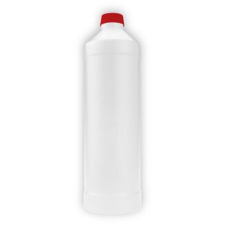 Rundflasche aus HD-PE, natur, roter Deckel (1 Liter,...