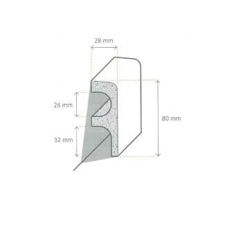 Kosche Rohrsockelleiste MDF wei&szlig; 28 x 80 x 2600 mm