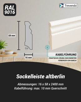 24 m Trevendo® Sockelleiste massiv altberliner Profil...