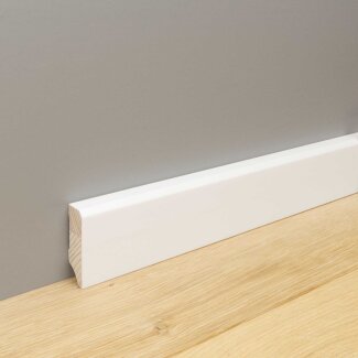 24 m Trevendo/® Sockelleiste Massivholz wei/ß RAL 9010 lackiert gefast cube modern 18 x 58 x 2400 mm