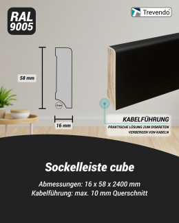 Trevendo® Sockelleiste Cube massiv tiefschwarz...