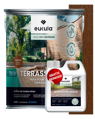 Eukula Terrassen-Öl, 2,5 Liter, Bangkirai | inkl. Intensivreiniger (1 Liter) - für die gründliche Reinigung