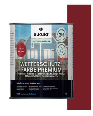 Eukula Universal Wetterschutz Farbe, 1 Liter, Purpurrot RAL 3004