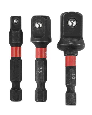 Milwaukee Shockwave Steckschlüsseleinsätze, 1/4" Sechskant auf 1/4, 3/8 und 1/2" Vierkant Set, 3-teilig